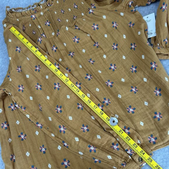 NEW SONOMA Womens XL LS Peasant Floral Cottagecore Blouse Mustard Cotton Top - Picture 5 of 10